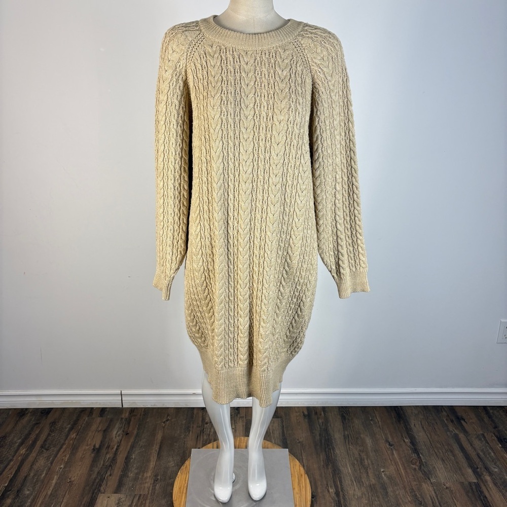 Twik by Simons Beige Cable Knit Sweater M Pullover Crewneck Oversize